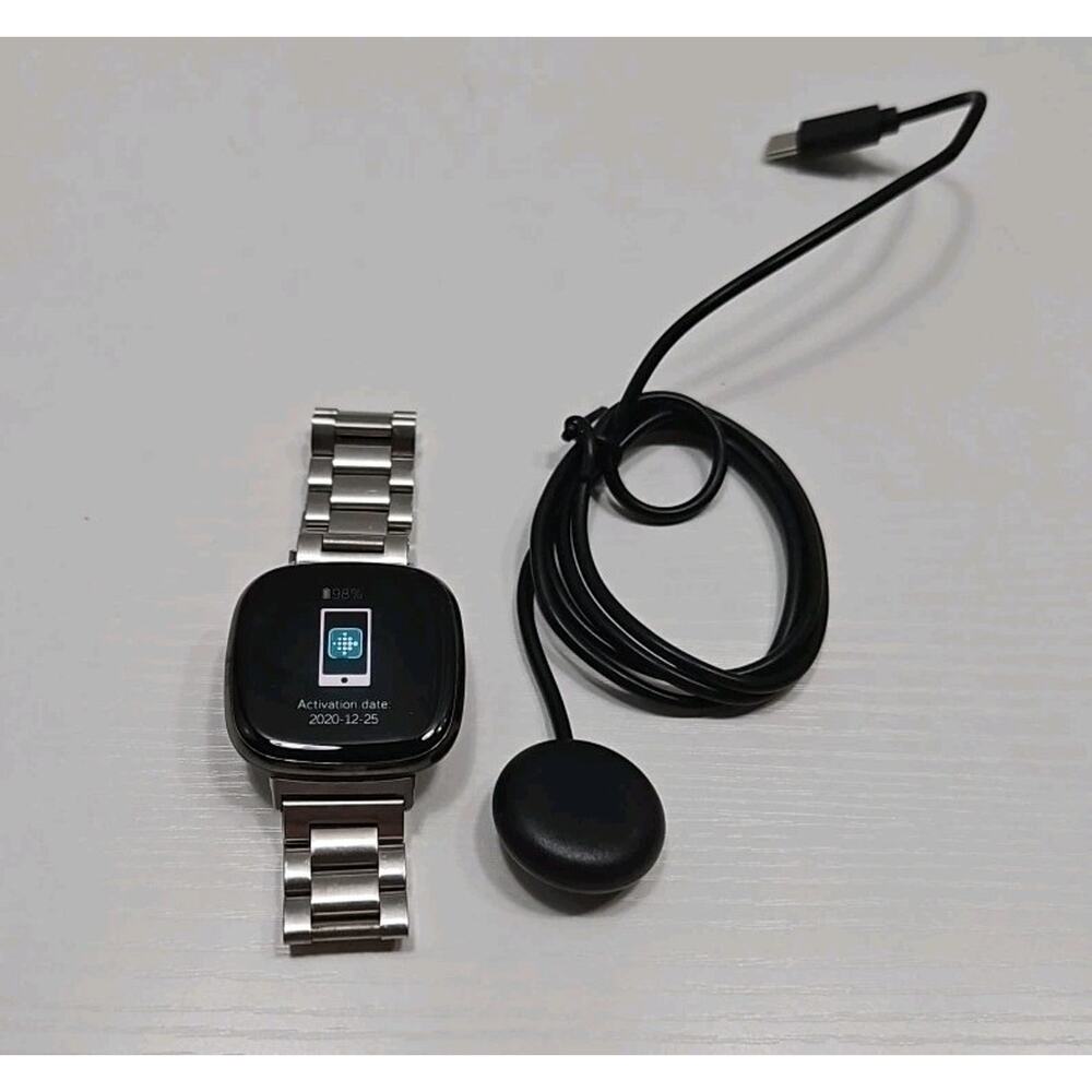 Fitbit Sense Advanced Health Activity Tracker - w/ Charging Cable Metal Band F75